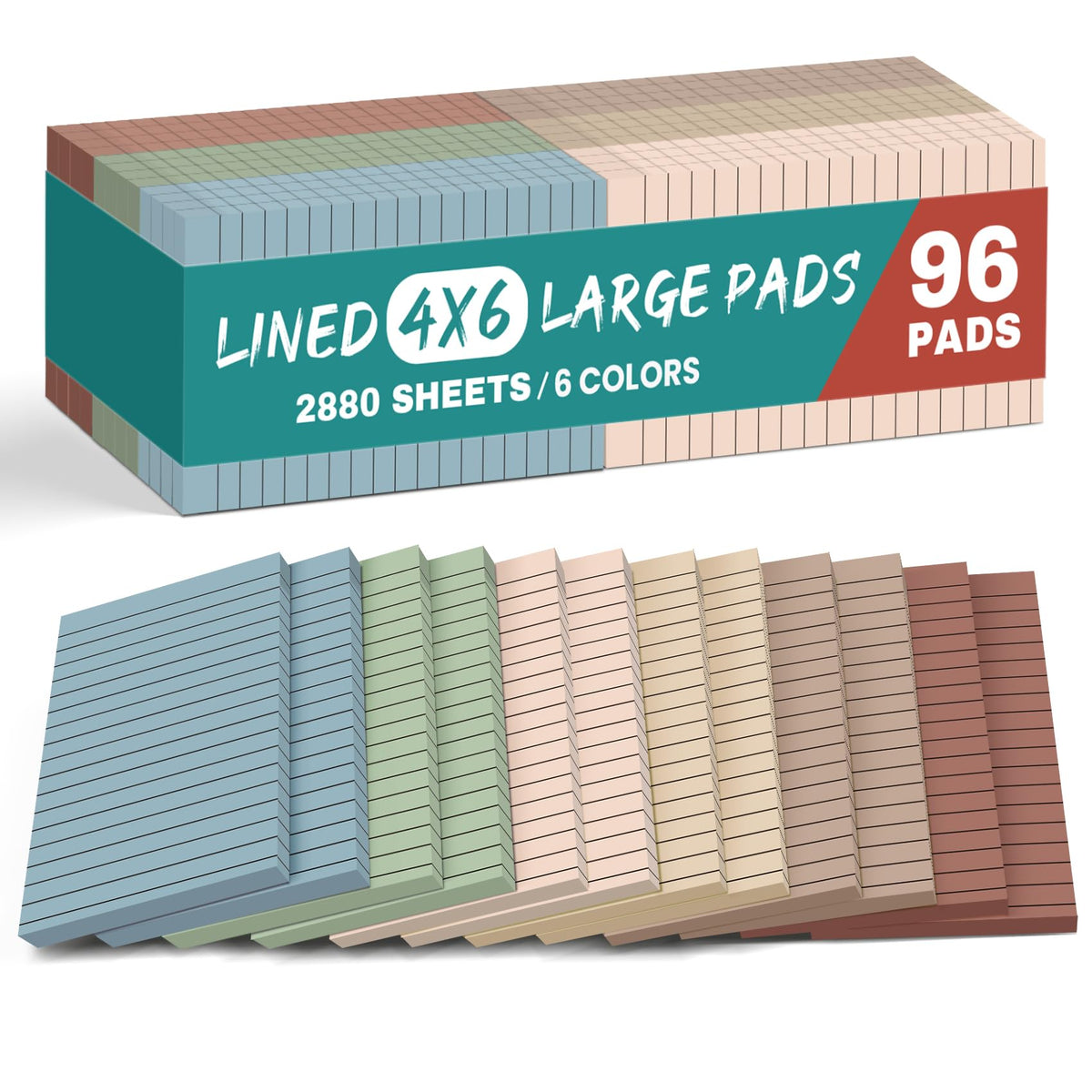 Taja Lined Sticky Notes, 4 x 6 Inches, 24 Pads, 30 Sheets/Pad, Bright