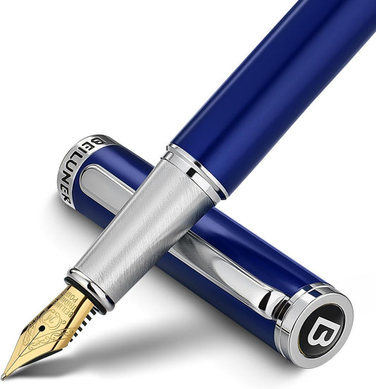 BEILUNER Luxury Fountain Pen Set,Solid 24K Gilded(Medium)-Charming Blue