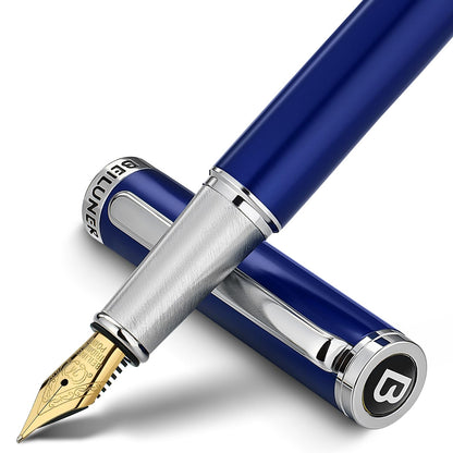 BEILUNER Luxury Fountain Pen Set,Solid 24K Gilded(Medium)-Charming Blue