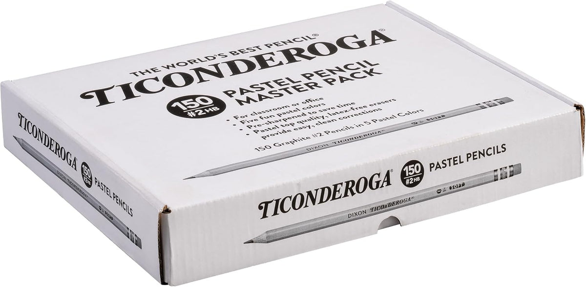 Ticonderoga Wood-Cased Pencils, Pre-Sharpened, 2 HB Soft, Pastel Colors, 150 Count
