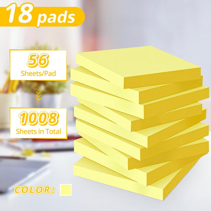 (18 Pads) Sticky Notes 3 x 3 in, Yellow Self-Stick Pads, Strong Adhesive