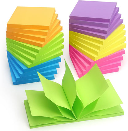 Pop-up Sticky Notes, 3x3 in, 24 Pads, 70 Sheets/Pad, Fluorescent Colors