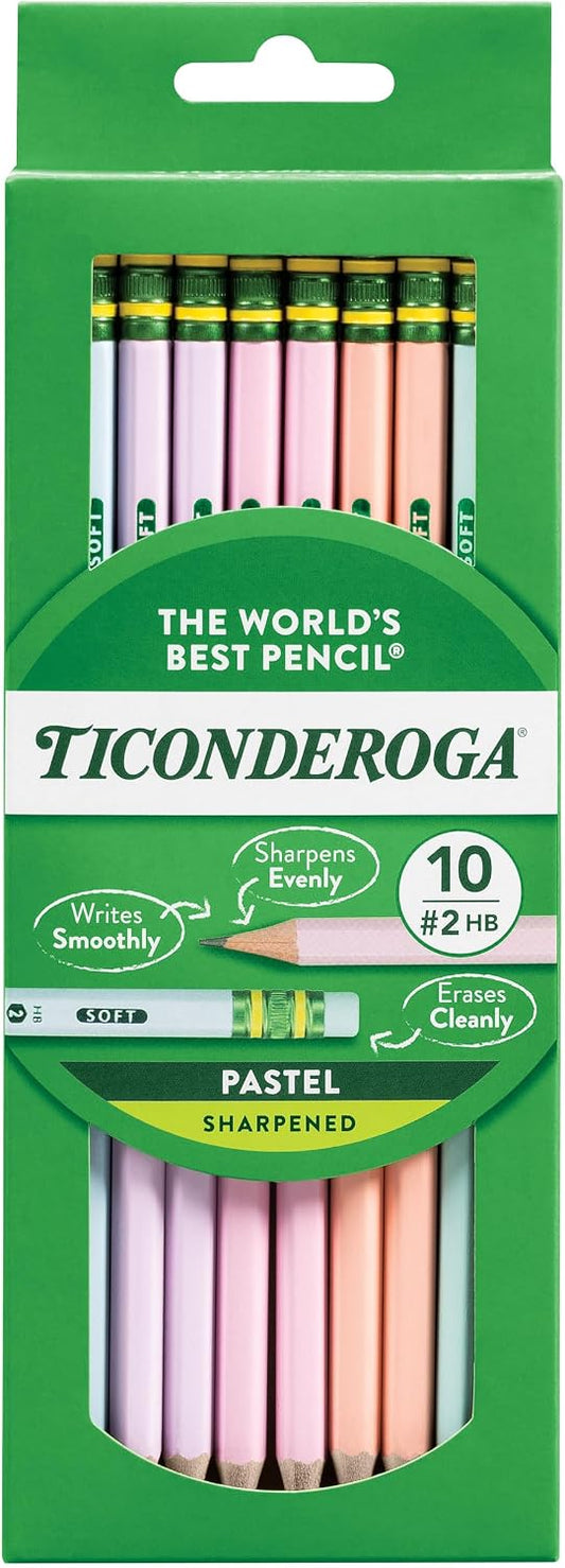 Ticonderoga Wood-Cased Pencils, Pre-Sharpened, #2 HB Soft, Pastel Colors
