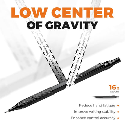 4PCS Metal Mechanical Pencil Set, 0.5mm+0.7mm, Storage Case, Black＆Silver