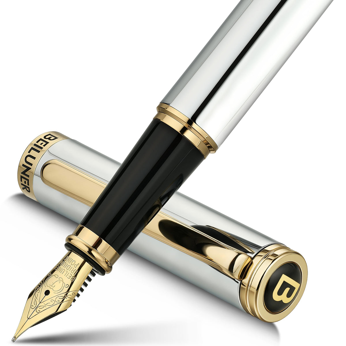 BEILUNER Blue Fountain Pen,Stunning Luxury Pens with 24K Gold Finish, Gorgeous 24K Gilded Nib(Fine), Trustworthy Pen Gift for Men&Women -Ink Converter-Elegant, Graduation,Nice Pen for Writing