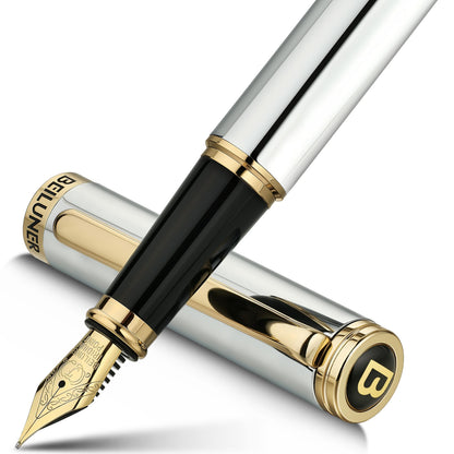 BEILUNER Blue Fountain Pen,Stunning Luxury Pens with 24K Gold Finish, Gorgeous 24K Gilded Nib(Fine), Trustworthy Pen Gift for Men&Women -Ink Converter-Elegant, Graduation,Nice Pen for Writing