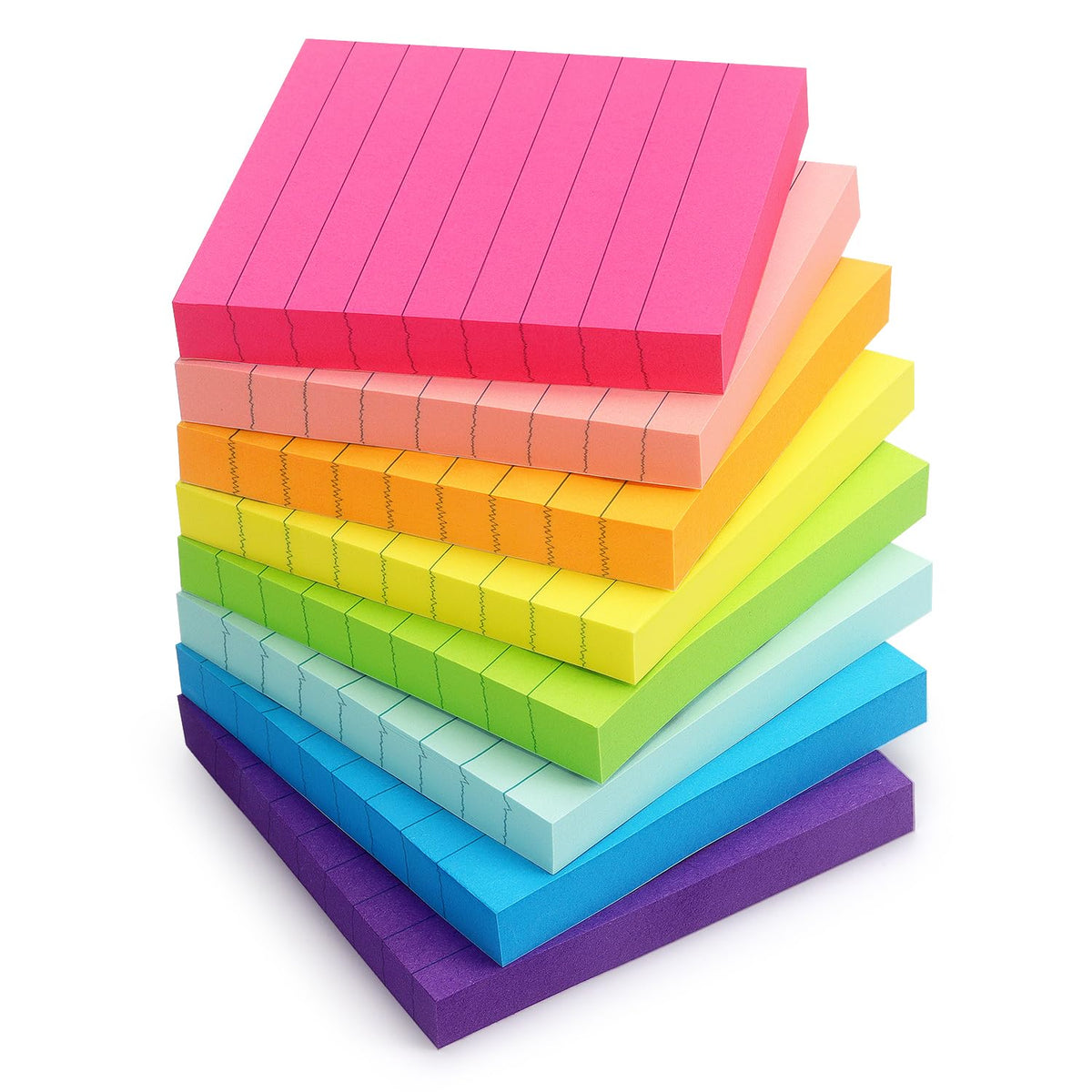 Eastern Wolf Lined Sticky Notes 3x3in, 8 Pads, Bright Colors, 85 Sheets/Pad