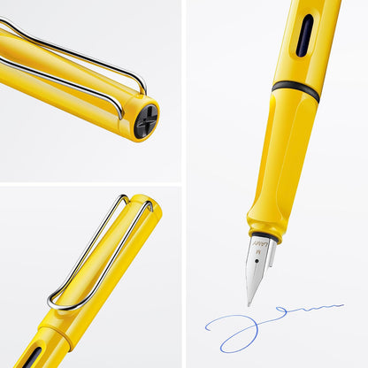 LAMY safari yellow - Fountain Pen with ergonomic grip & polished steel nib in size M - ideal for any Writing & Calligraphy - including LAMY T 10 blue cartridge - Right-Handed