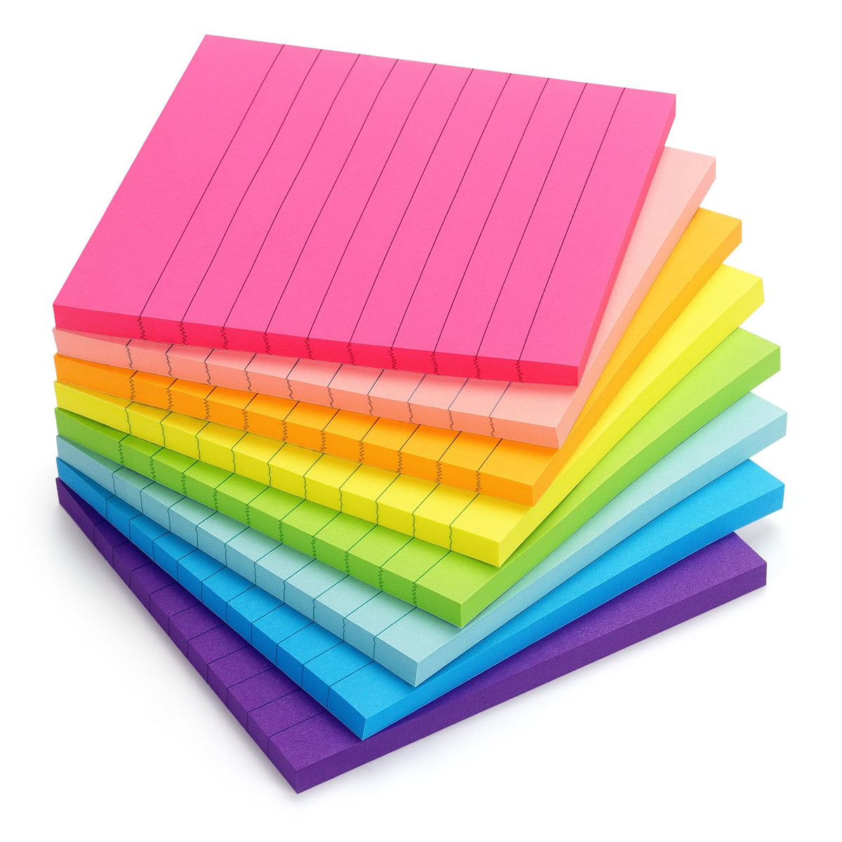Eastern Wolf Lined Sticky Notes 3x3in, 8 Pads, Bright Colors, 85 Sheets/Pad