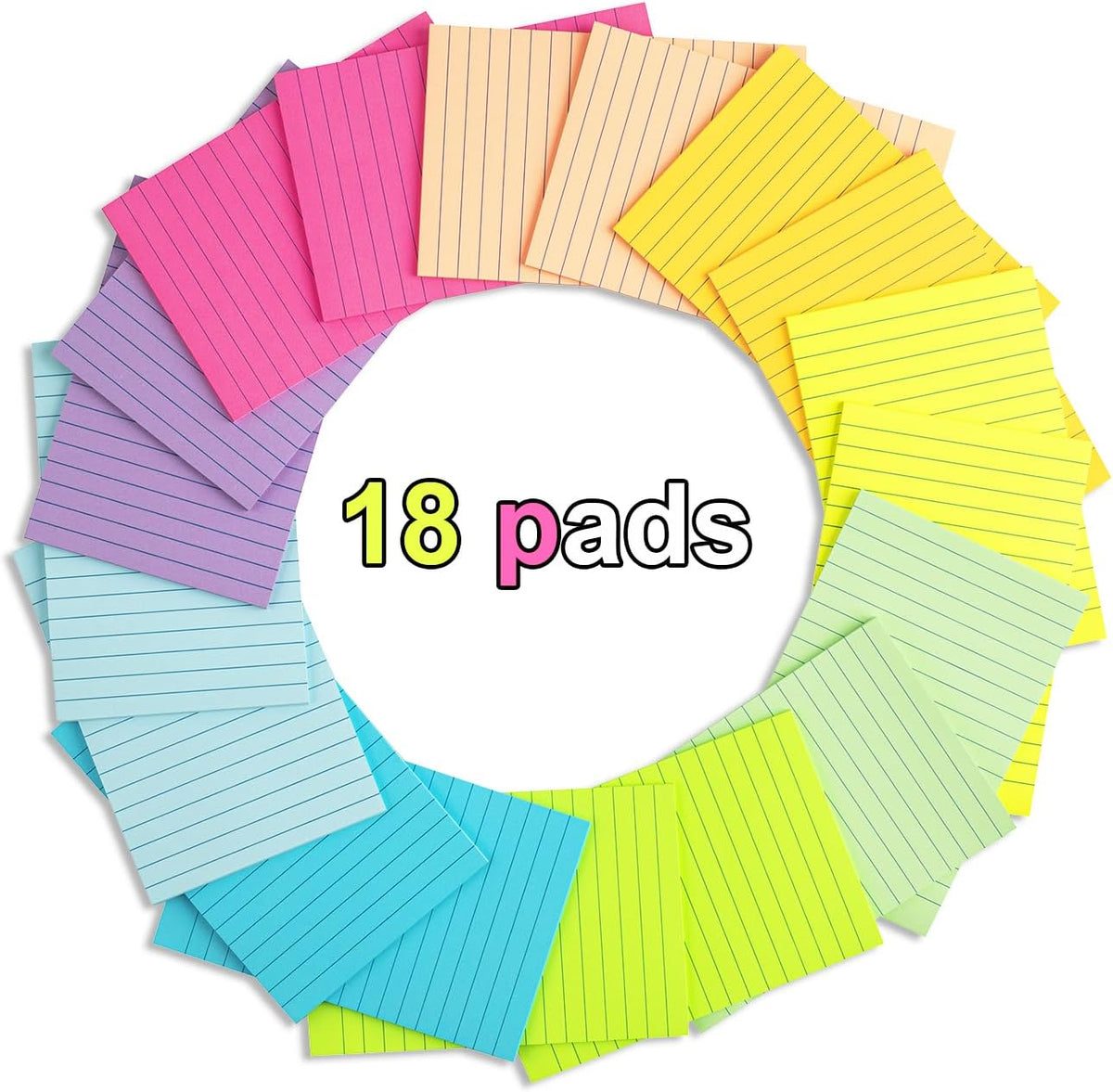 (18 Pack) Lined Sticky Notes 4x6 in,Bright Large Notepads with Lines