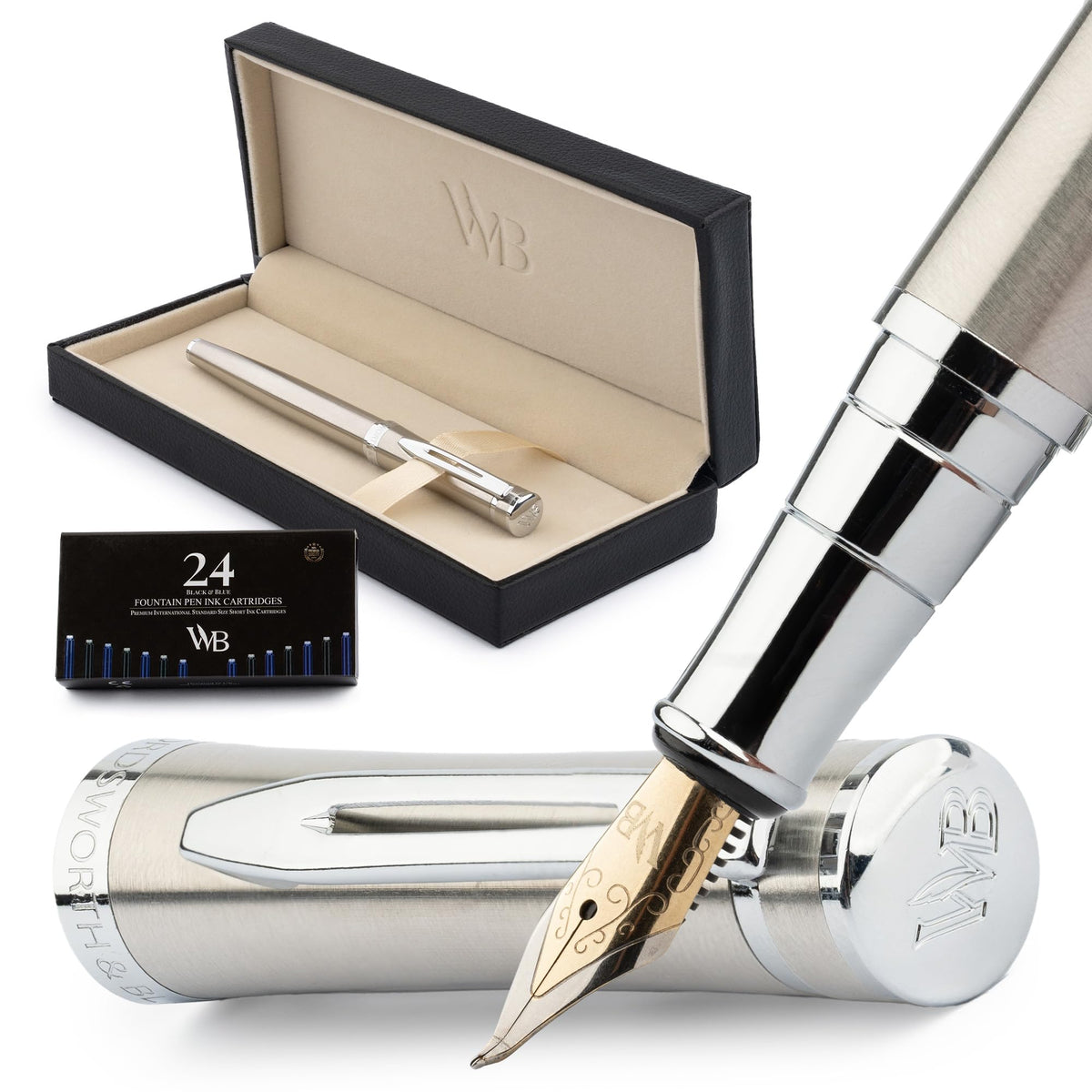 Wordsworth & Black Luxury Fountain Pen Set for Writing, Medium Nib, Black