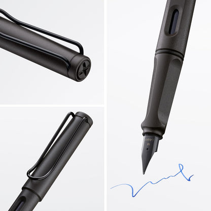 LAMY safari umbra - Fountain Pen with ergonomic grip & polished steel nib in size F - ideal for any Writing & Calligraphy - including LAMY T 10 blue cartridge - Right-Handed