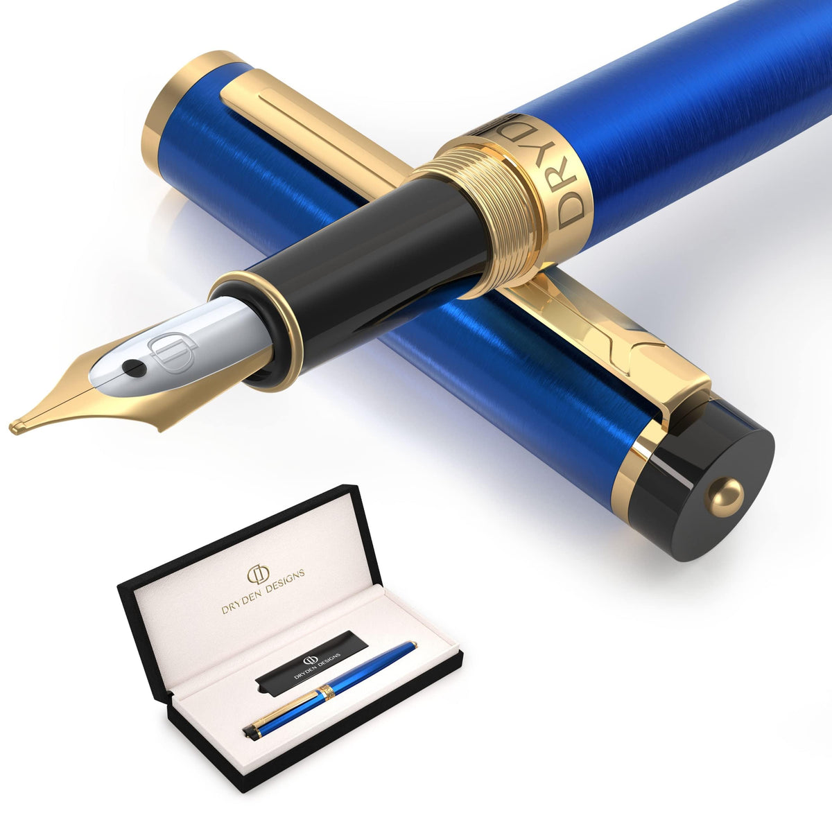 Dryden Designs Fountain Pen. Medium Nib Premium Box | 6 Ink Cartridges Included (Decadent Purple)