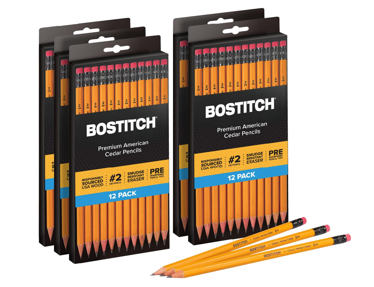 Bostitch Office Premium #2 Pencils, American Cedar Wood, Pre-Sharpened, HB Graphite, 12-Pack
