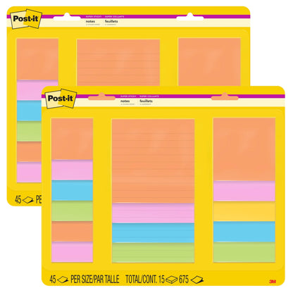 Post-it Super Sticky Notes, Multi-Size, Supernova Neons, 15 Lined Pads