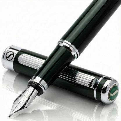 Scriveiner Midnight Blue Fountain Pen - Stunning Luxury Pen with Chrome Appointments, Schmidt Nib (Fine), Best Pen Gift Set for Men & Women, Professional, Executive, Office, Nice Pens