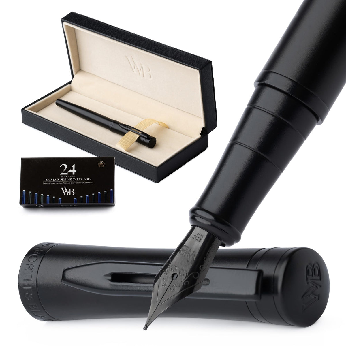Wordsworth & Black Luxury Fountain Pen Set for Writing, Medium Nib, Black