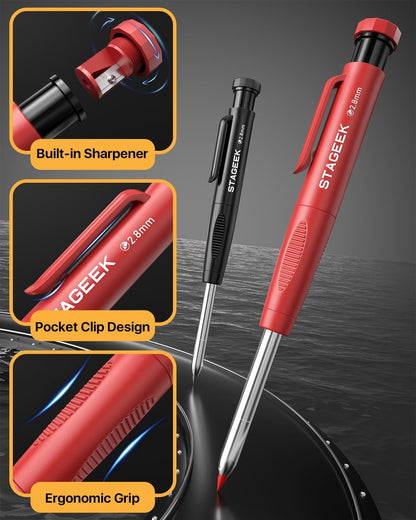 STAGEEK 2.8mm Carpenter Pencils with Sharpener, 2-Pack, Storage Case
