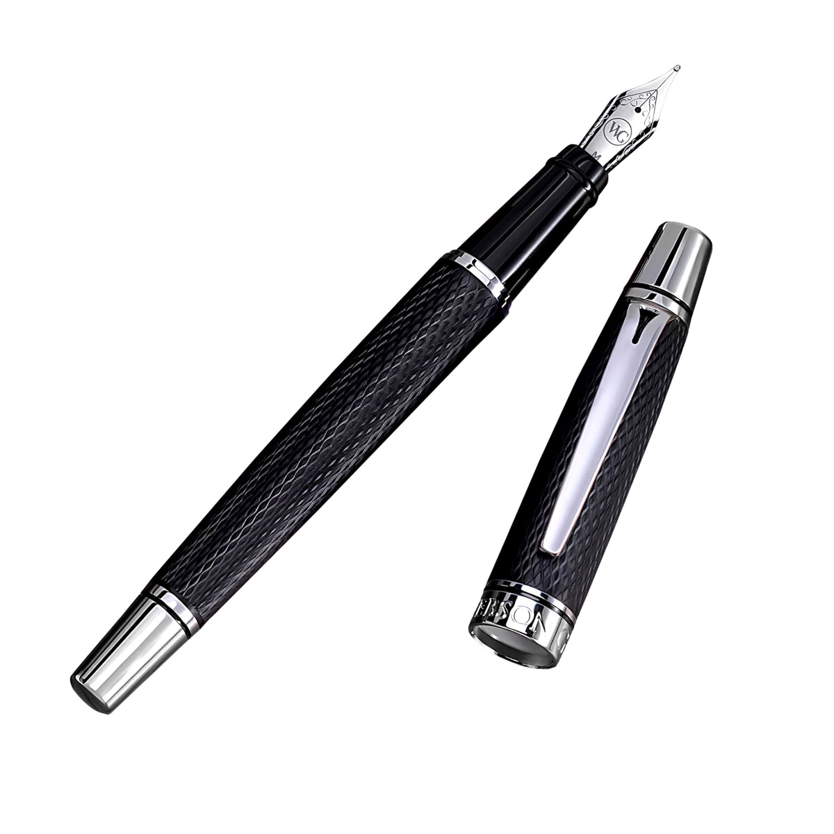 ‘The Weaver’ Black Luxury Executive Fountain Pen, Polished Lacquer and Chrome, Stainless Steel Nib, Easy Refill Ink Piston Converter, Smudge Free, No Bleed, Fits Our Instant Insert Ink Cartridges