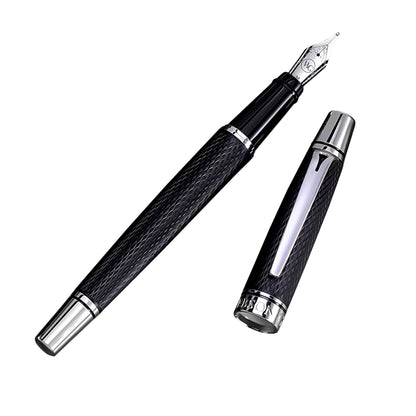 ‘The Weaver’ Black Luxury Executive Fountain Pen, Polished Lacquer and Chrome, Stainless Steel Nib, Easy Refill Ink Piston Converter, Smudge Free, No Bleed, Fits Our Instant Insert Ink Cartridges