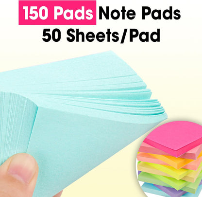150 Pads Sticky Notes 3x3, Self-Stick Pads Bulk Bright Colors, School Supplies, Office Products, 50 Sheet/Pad