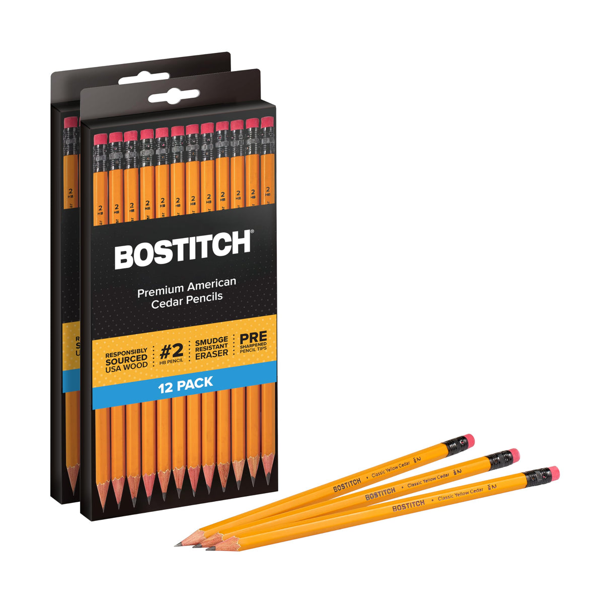 Bostitch Office Premium #2 Pencils, American Cedar Wood, Pre-Sharpened, HB Graphite, 12-Pack