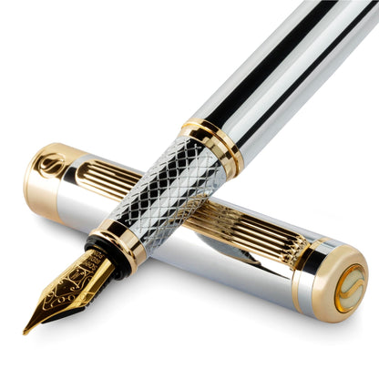 Scriveiner Midnight Blue Fountain Pen - Stunning Luxury Pen with Chrome Appointments, Schmidt Nib (Fine), Best Pen Gift Set for Men & Women, Professional, Executive, Office, Nice Pens