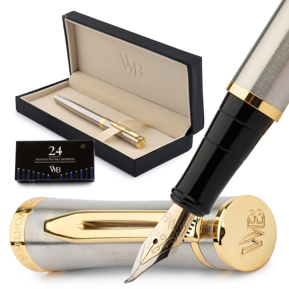 Wordsworth & Black Luxury Fountain Pen Set for Writing, Medium Nib, Black