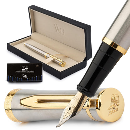 Wordsworth & Black Luxury Fountain Pen Set for Writing, Medium Nib, Black