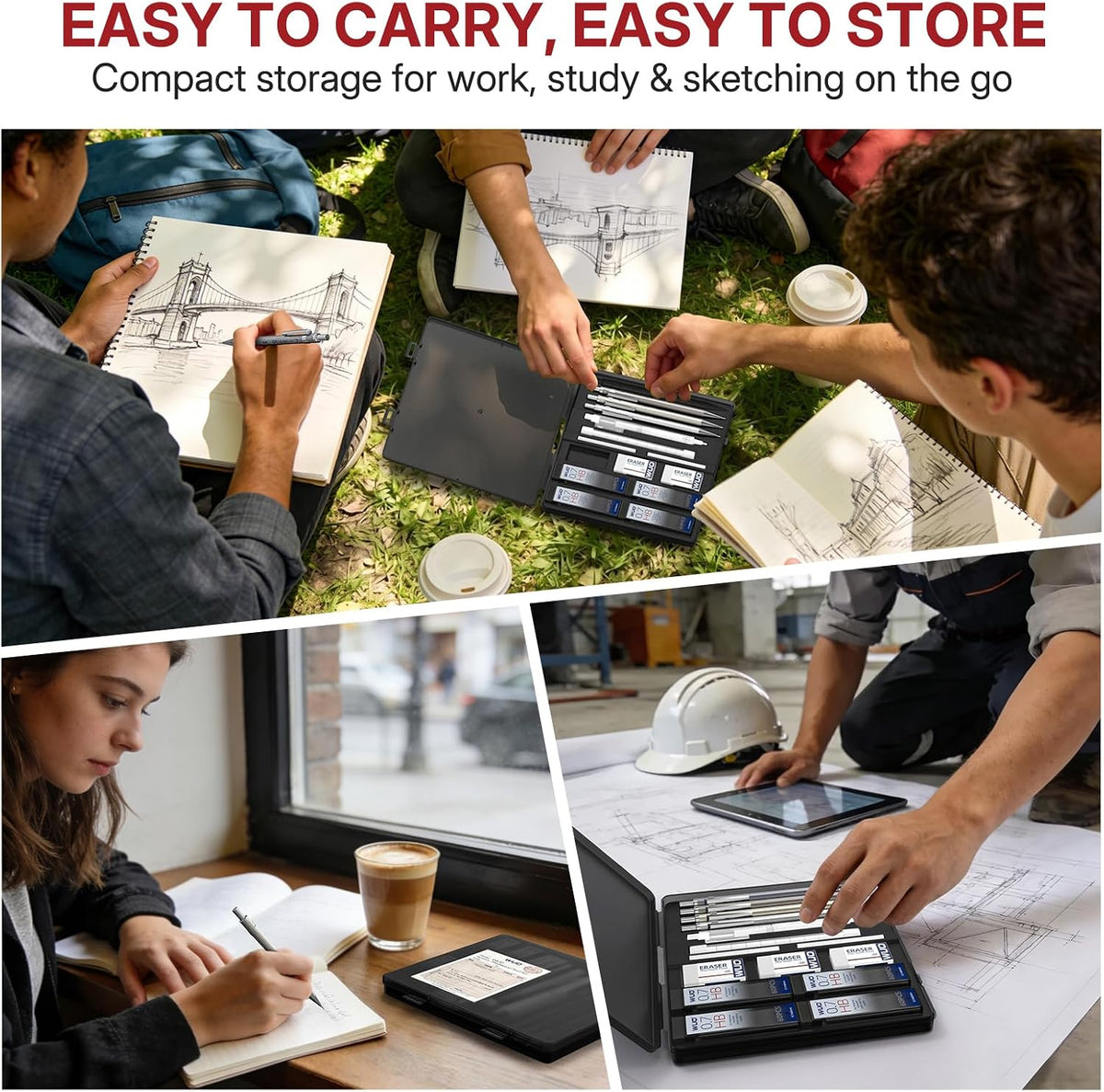 WUO 0.7mm Metal Mechanical Pencil Set, 4-Pack with Eraser Pen and Case