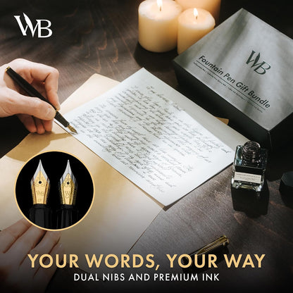 Wordsworth & Black Fountain Pen Gift Set, Medium & Extra Fine Nib, Black
