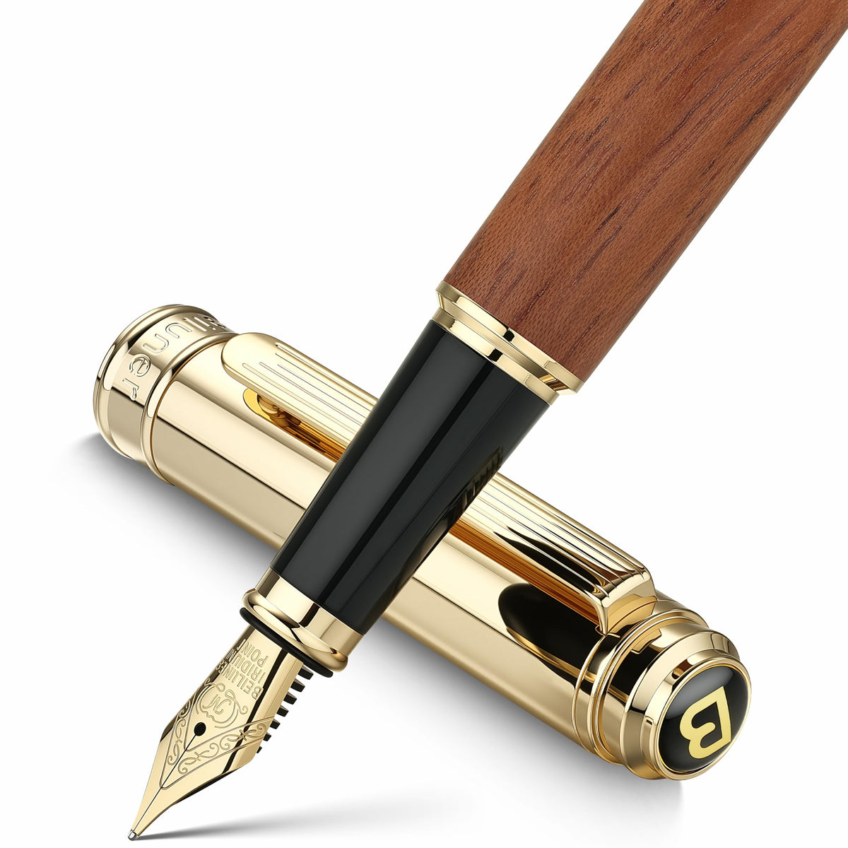 BEILUNER 316 Fountain Pen,Stunning Luxury,24K Gilded Nib(Fine)-Rosewood
