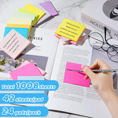 (24 Pads) Sticky Notes 3 x 3 in Post, 12 Bright Colors Self-Stick Pads