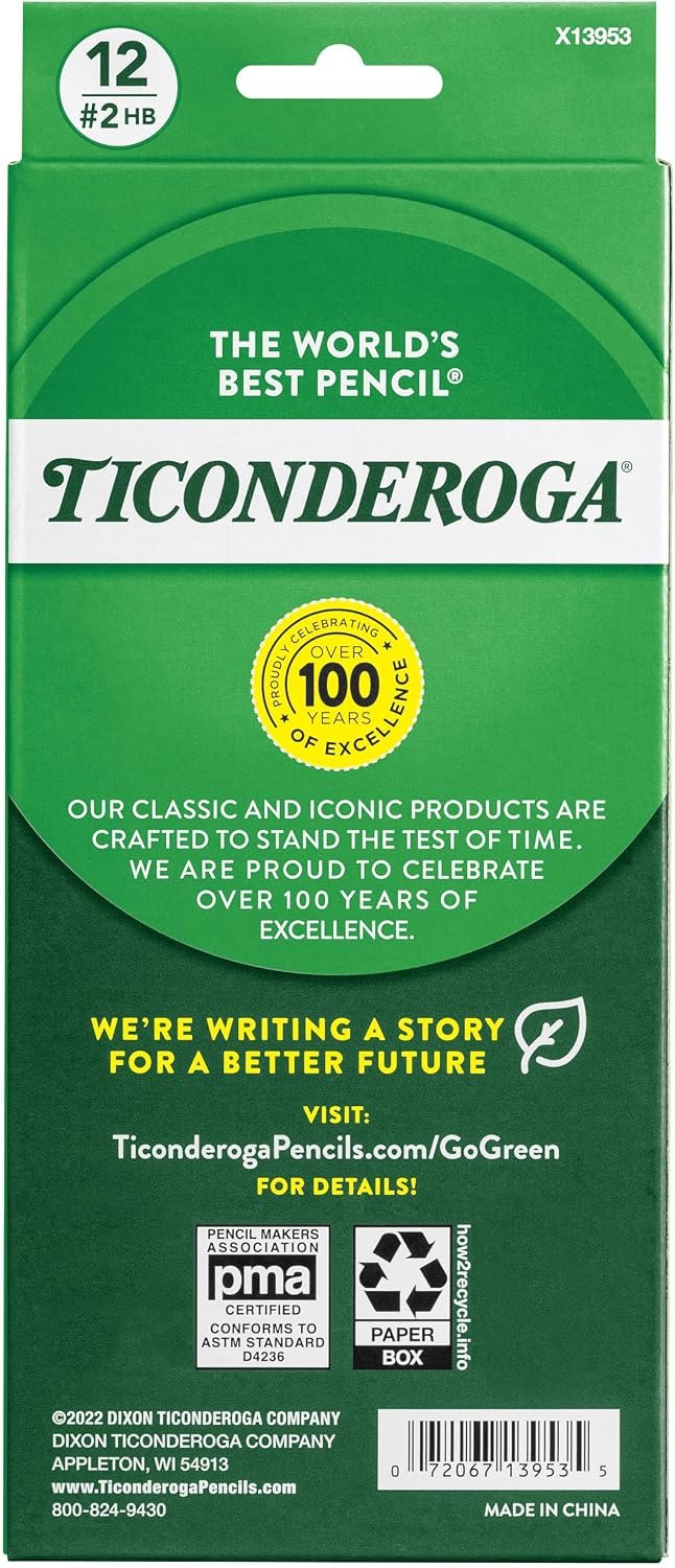 Ticonderoga Wood-Cased Pencils, #2 HB Soft, Black, 12 Count