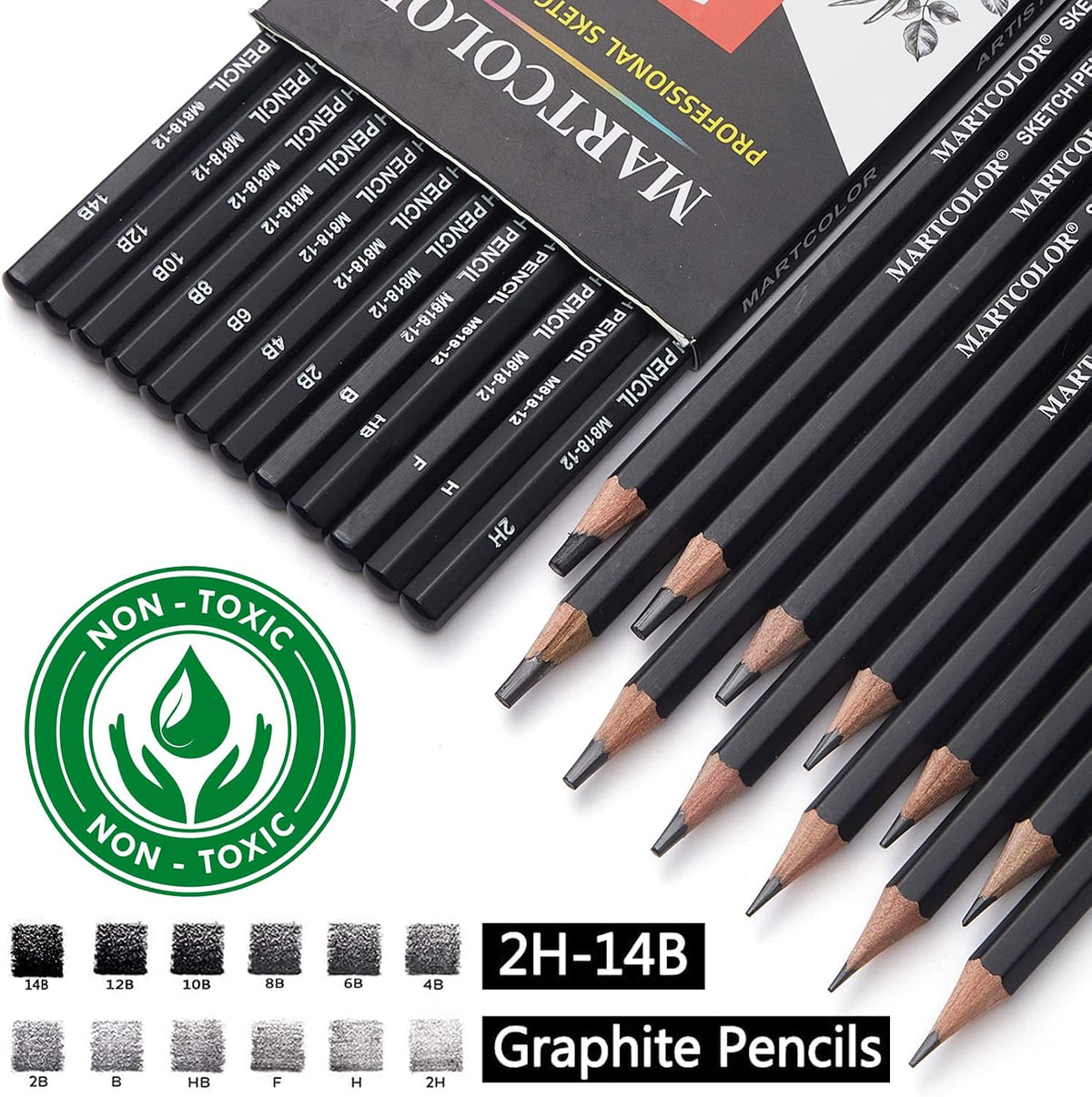 MARTCOLOR Drawing Sketching Pencils Set, 12 Pack Graphite Pencils(14B - 2H)