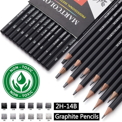 MARTCOLOR Drawing Sketching Pencils Set, 12 Pack Graphite Pencils(14B - 2H)