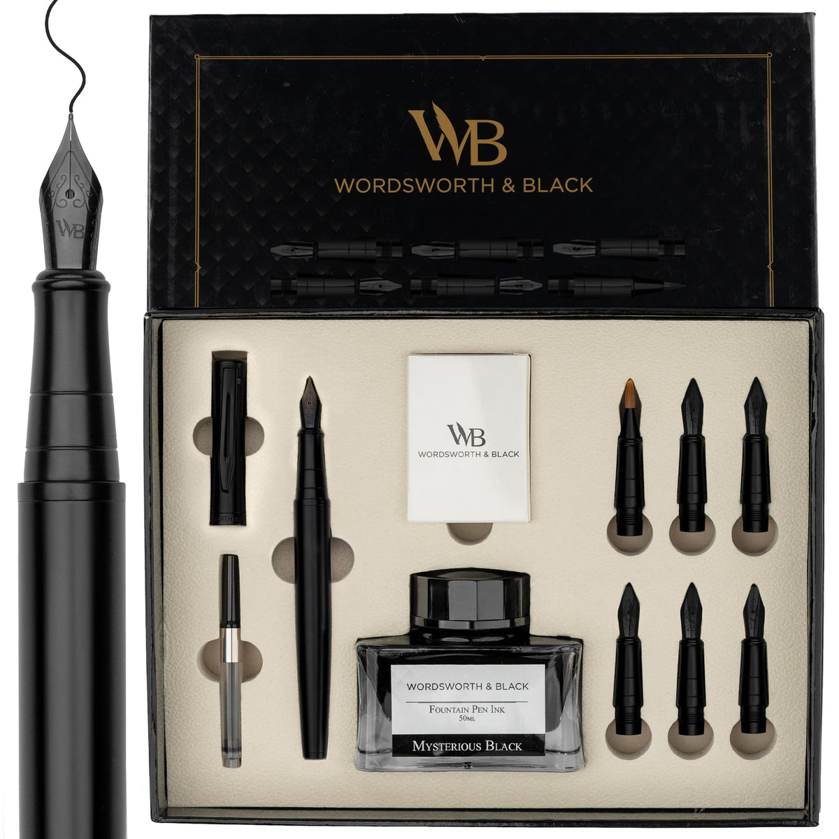 Wordsworth & Black Luxury Calligraphy Pen Set for Writing, 6 Nibs, Black