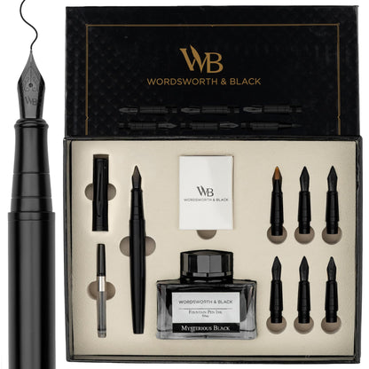 Wordsworth & Black Luxury Calligraphy Pen Set for Writing, 6 Nibs, Black