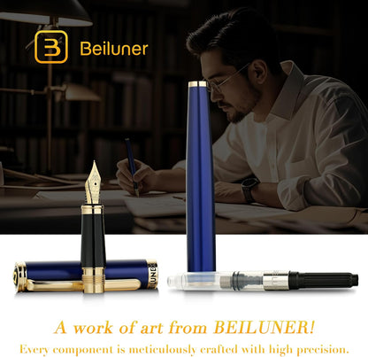 BEILUNER Blue Fountain Pen,Stunning Luxury Pens with 24K Gold Finish, Gorgeous 24K Gilded Nib(Fine), Trustworthy Pen Gift for Men&Women -Ink Converter-Elegant, Graduation,Nice Pen for Writing