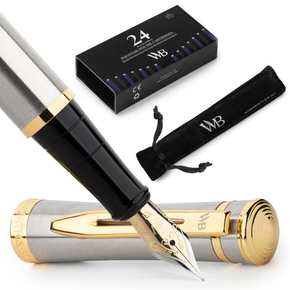 Wordsworth & Black Fountain Pen Set for Writing, Extra Fine Nib,Silver