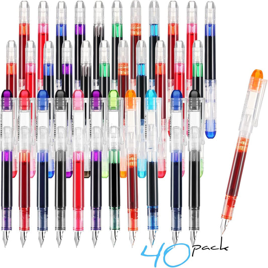 Laumoi 40 Pack Disposable Fountain Pens Set, Colored Ink Fountain Pens for Writing, Extra Fine Nib Classic Design Calligraphy Large Capacity for Journaling Office Supplies Sketching