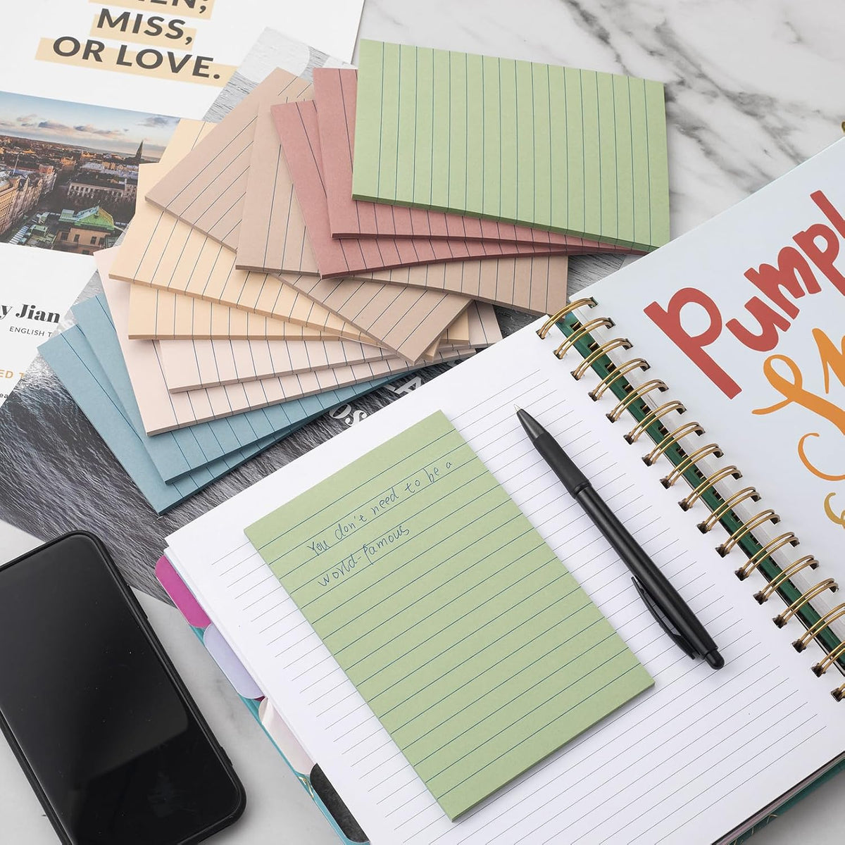 (12 Pack) Lined Sticky Notes 4x6 in,Vintage Large Notepads with Lines