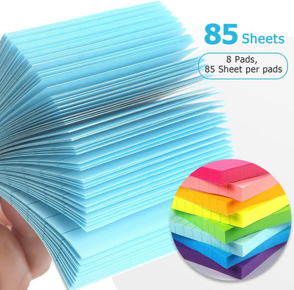 Eastern Wolf Lined Sticky Notes 3x3in, 8 Pads, Bright Colors, 85 Sheets/Pad