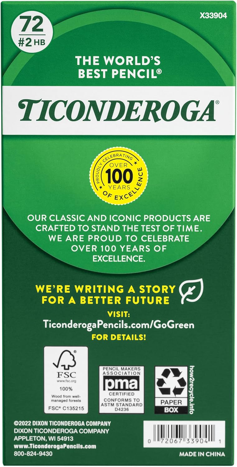Ticonderoga Wood-Cased Pencils, #2 HB Soft, Yellow, 72 Count