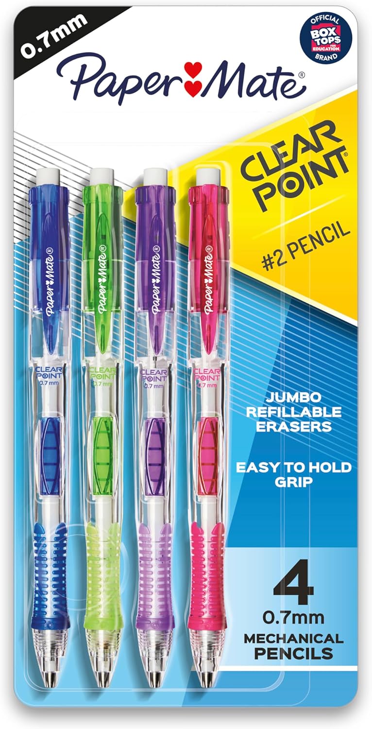 Paper Mate Clearpoint Mechanical Pencils, 0.7mm HB #2 Lead, Assorted Fashion Barrel Colors, 4 Count - Teacher Supplies, College, Note Taking