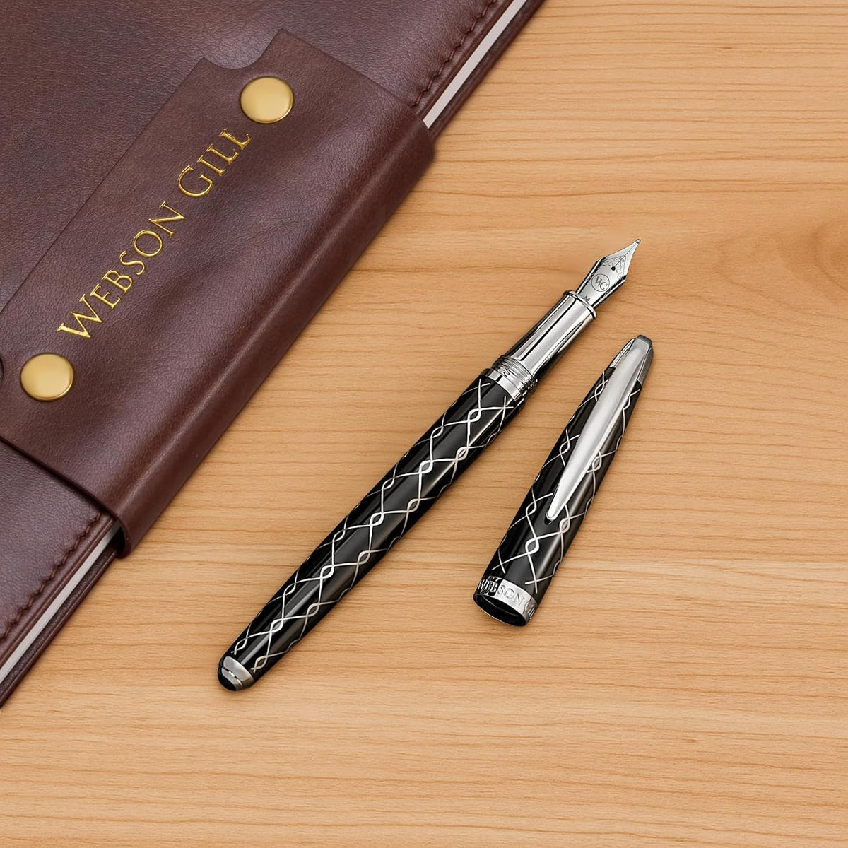 ‘The Weaver’ Black Luxury Executive Fountain Pen, Polished Lacquer and Chrome, Stainless Steel Nib, Easy Refill Ink Piston Converter, Smudge Free, No Bleed, Fits Our Instant Insert Ink Cartridges