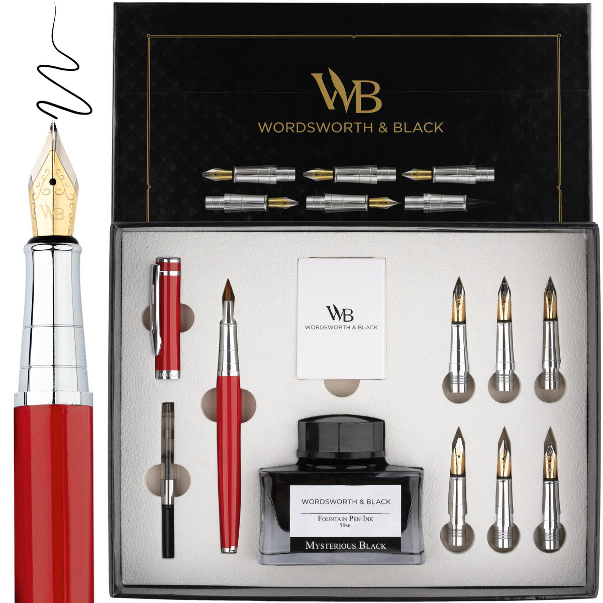 Wordsworth & Black Luxury Calligraphy Pen Set for Writing, 6 Nibs, Black