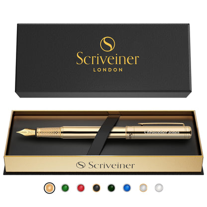 Scriveiner Midnight Blue Fountain Pen - Stunning Luxury Pen with Chrome Appointments, Schmidt Nib (Fine), Best Pen Gift Set for Men & Women, Professional, Executive, Office, Nice Pens