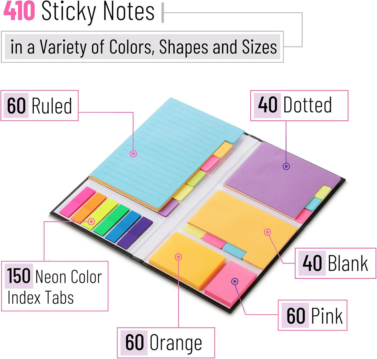 Mr. Pen- Sticky Notes Set, 410 Pack, Ruled, Dotted & Blank Notes
