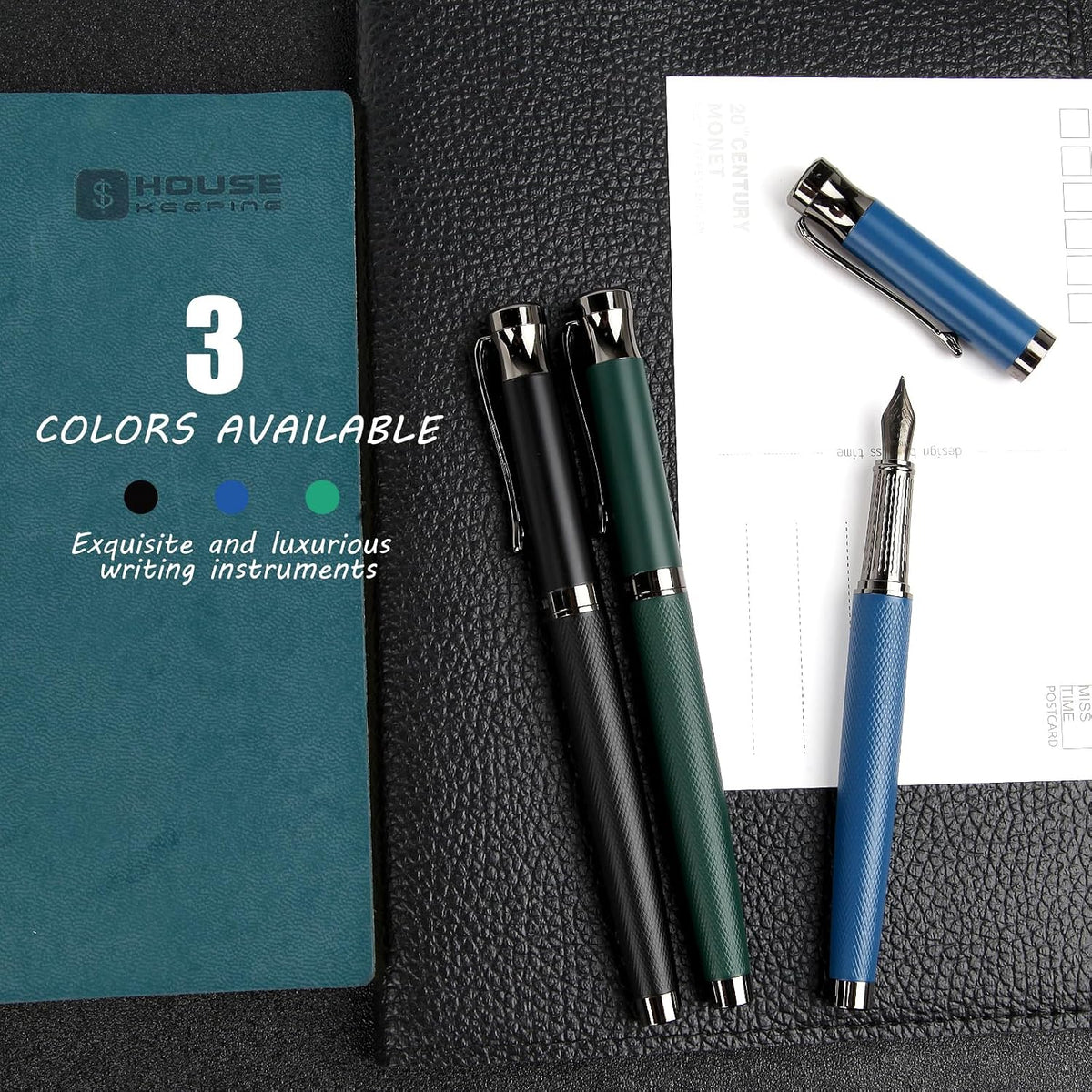 Luxury Fountain Pen Set,Ink Pen for Smooth Writing,Medium Nib,Includes 10 Ink Cartridges&Ink Converter,Best Pen Gift Case for Men & Women,fancy,Journaling,Executive Office pen-Black